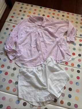 Anthropologie Pink and White Seersucker Pajama Set